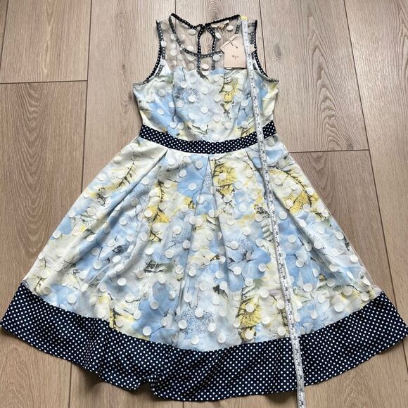 RYU Anthropologie Tulle Fit and Flare Floral Dress Mesh Polka Dot Overlay NWT - Picture 9 of 13